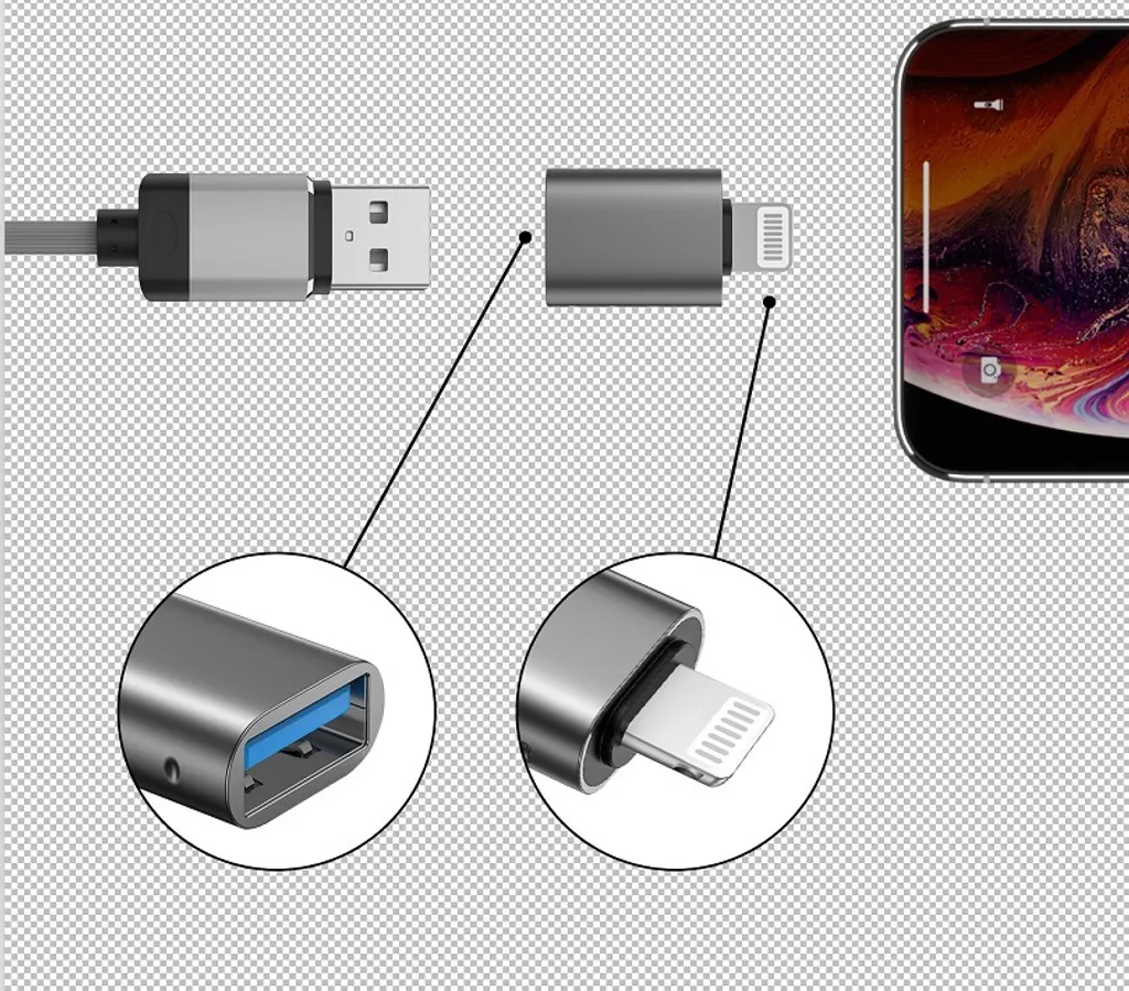 Adattatore Lightning / USB OTG per trasferimento dati e ricarica, Swissten - Nero - 9