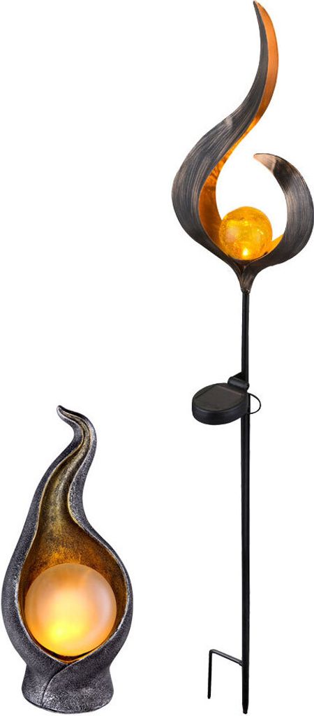 2er Set LED Solarlampen, Steh- und Steckleuchten Flammenform