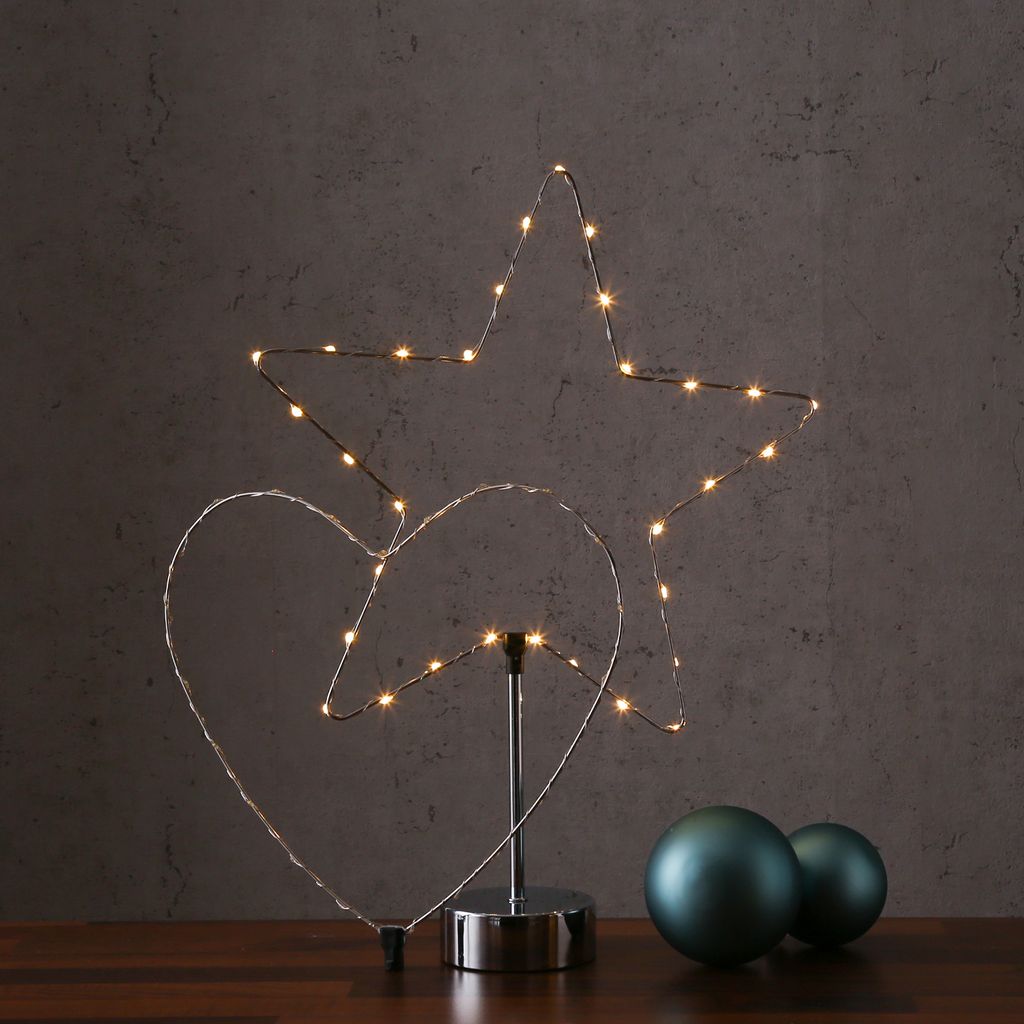 LED Dekoleuchte Herz/Stern - wechselbarer Aufsatz - H: 50cm - Batterie - Timmer - silber