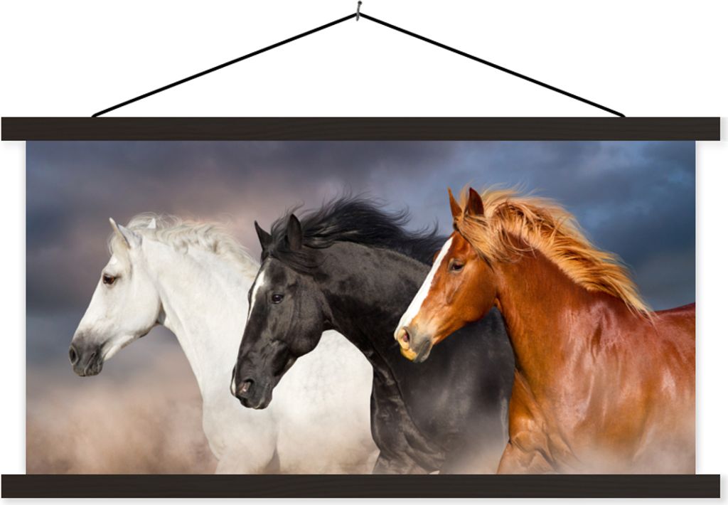 MuchoWow Textilposter Pferde - Nutztiere - Beschichtungen 90x45 cm mit schwarzem Rahmen - Klemmleisten