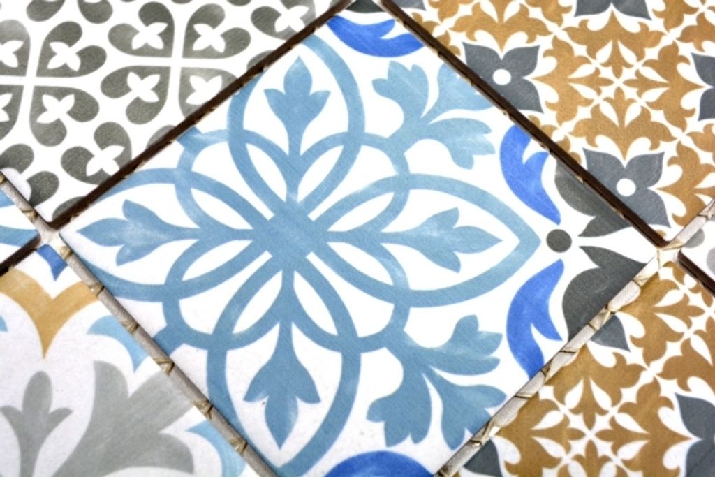 Handmuster Retro Vintage Mosaik Fliese Keramik creme blau orange grau matt MOS22B-1406_m