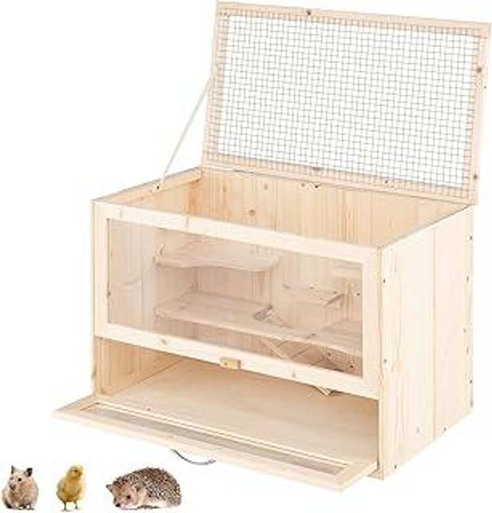 FANTASK Hamsterkäfig mit klappbarem Deckel, Nagerkäfig mit Netz-Klappdeckel, Multi-Leitern Bereiche, Rampe, Acryl-Panel & abschließbare Tür, Kl...