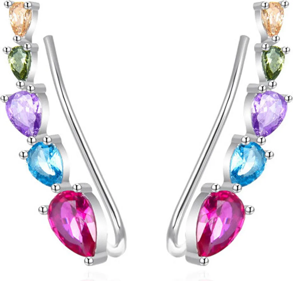 Boucles d'oreilles argent 925 et zircons arc-en-ciel style bohème