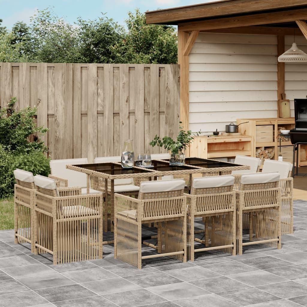 Maison Exclusive - 11-tlg. Garten-Essgruppe mit Kissen Beige Poly Rattan