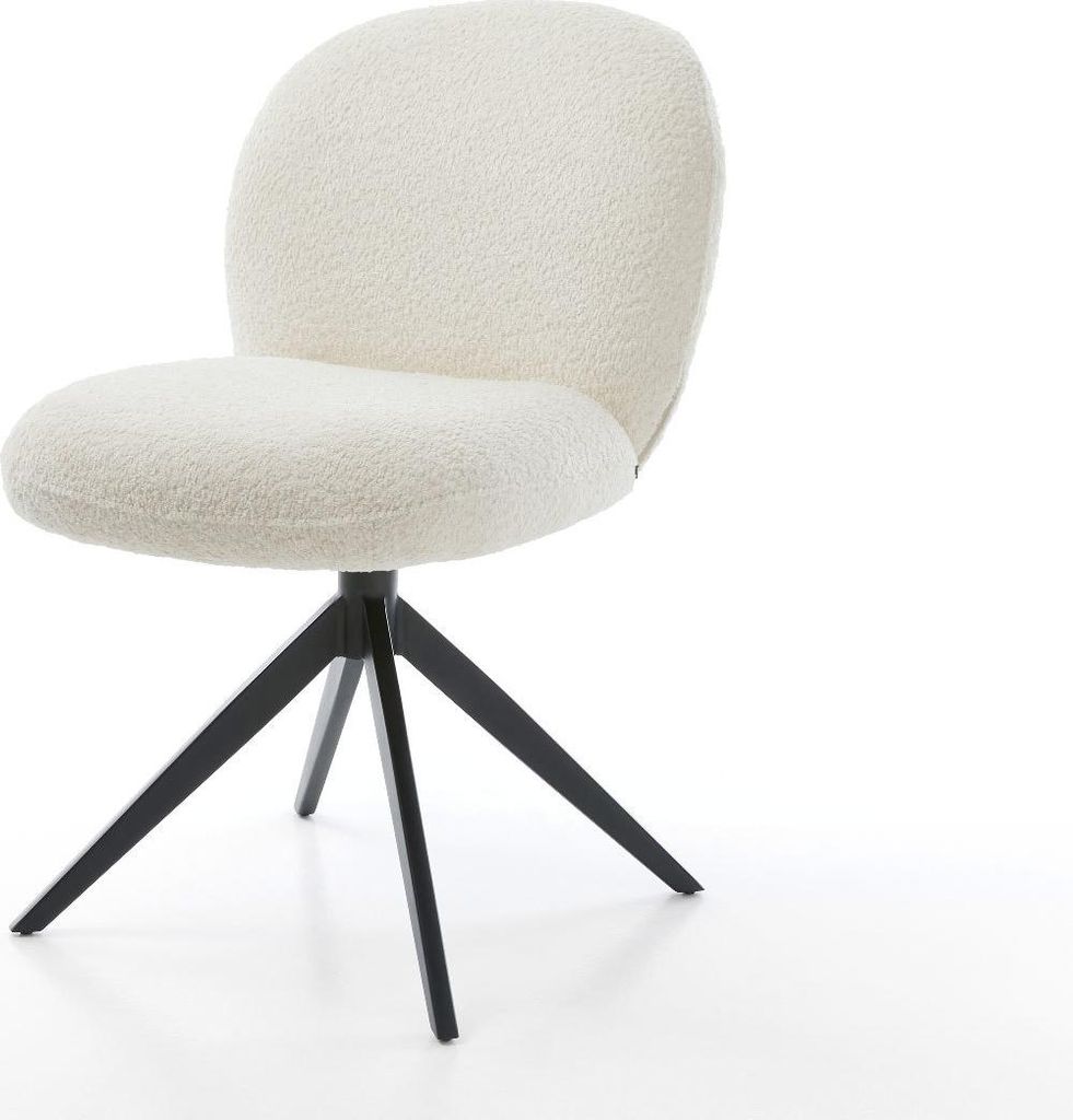 DELIFE Drehstuhl Nube-Flex Bouclé Weiß Kreuzgestell breit Schwarz 360° drehbar Wippfunktion Taschenfederkern