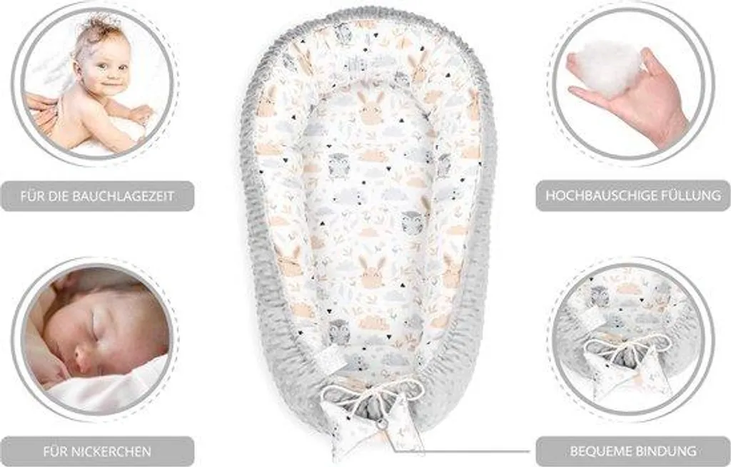 Nid pour bébé douillet et réducteur de lit nomade en coton naturel