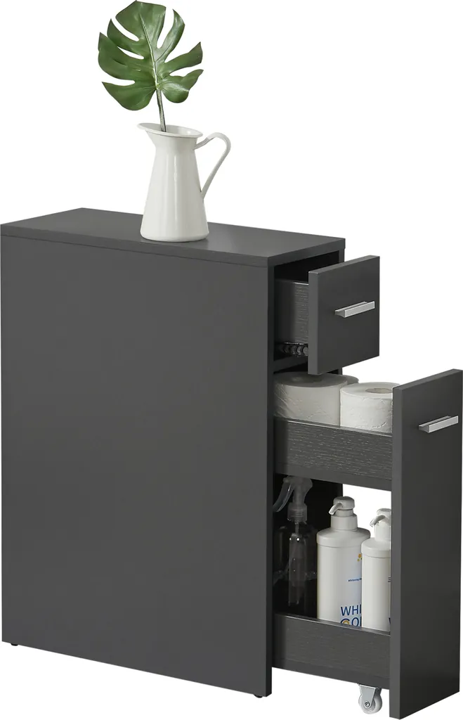 Armoire de salle de bains Kauhajoki étroite gris foncé avec tiroirs
