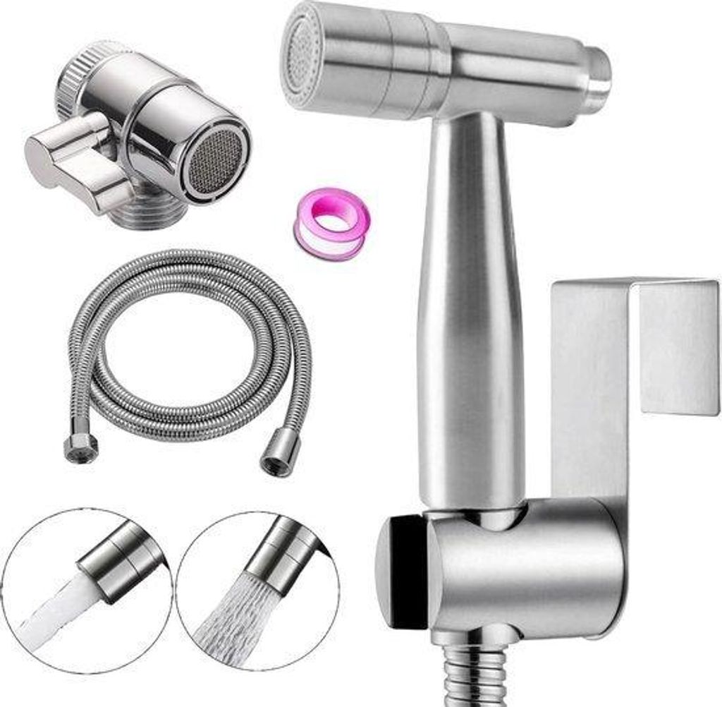 Roestvrijstalen bidet met dubbele modus - jetstream - kraan met slang en haak - wandmontage - wc-accessoire aus Stahl