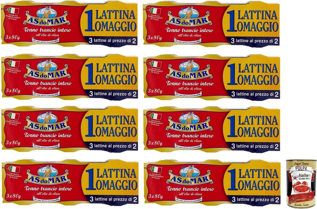 24x AS do MAR Tonno Trancio Intero all'Olio di Oliva,Ganzes Scheibe Thunfisch in Olivenöl,außergewöhnliche Kompaktheit,80g Dose + Italian Gourme...