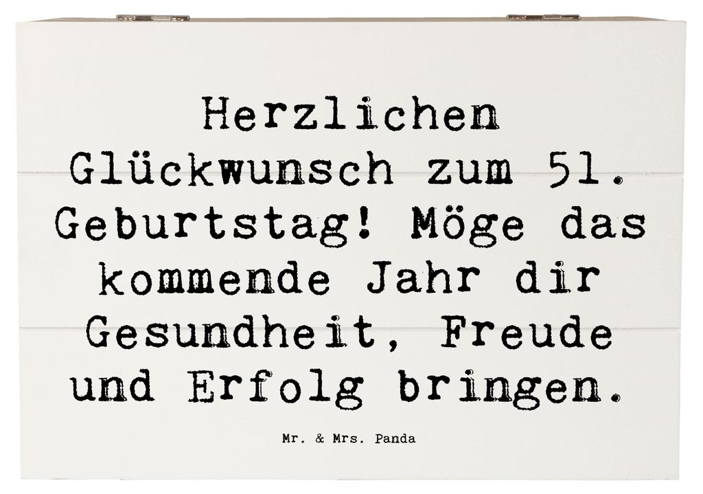 Mr. & Mrs. Panda Holzkiste Spruch 51. Geburtstag Freude 22 x 15 cm - Weiß - Geschenk, Box, fotobox, Glückwunsch, mit Deckel, Happy Birthday, Glü...