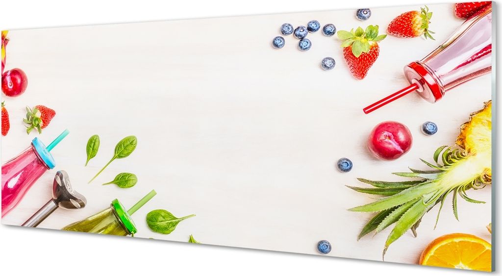 Glasbilder 125x50 Wandkunst Cocktails Flaschen Strohhalme Spinat