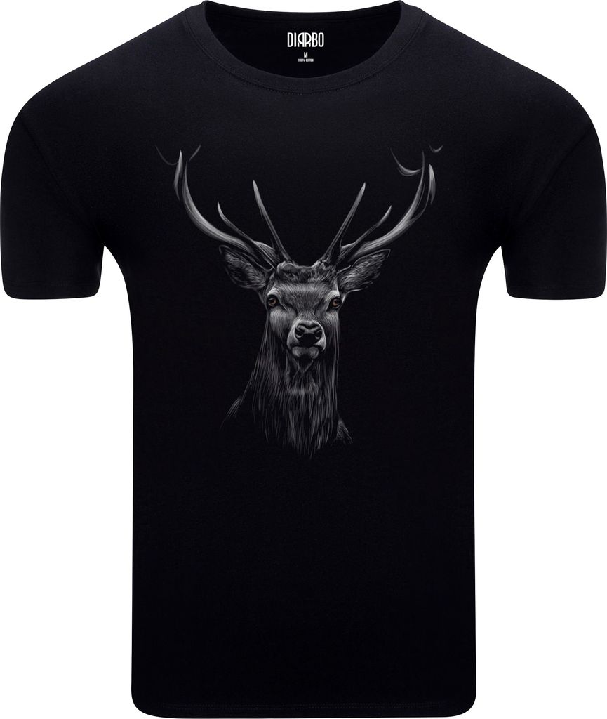 Diarbo Herren T-Shirt mit Aufdruck Wildtierporträts Hirschkopf Schwarz Gr.S