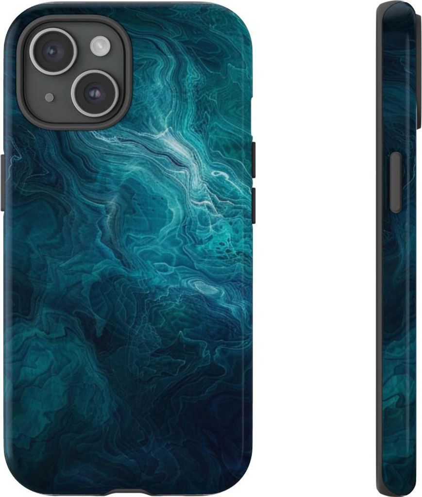 Mystische blaue und türkisfarbene Wirbel – Hülle Kompatibel mit iPhone 15