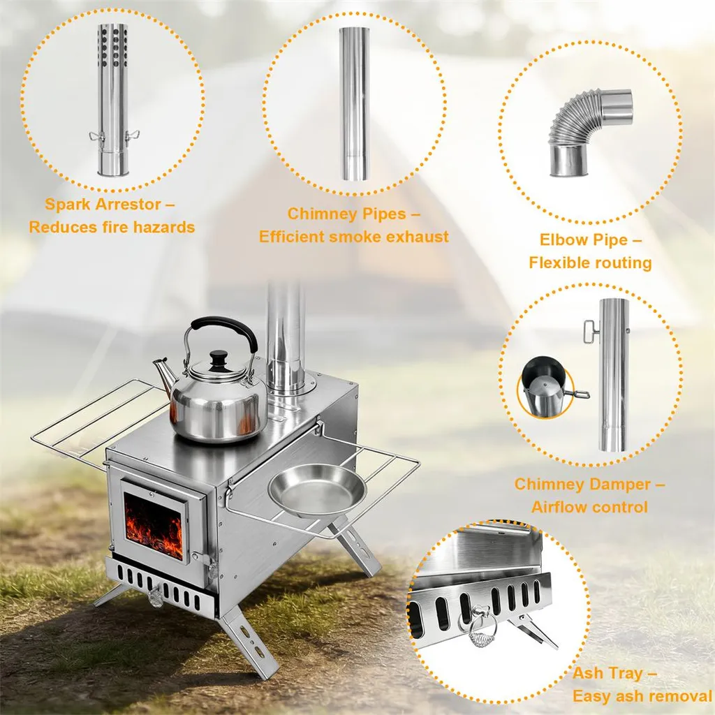 Poêle à Bois Inox avec 7 Conduits Modulables pour Chauffage Extérieur - 13