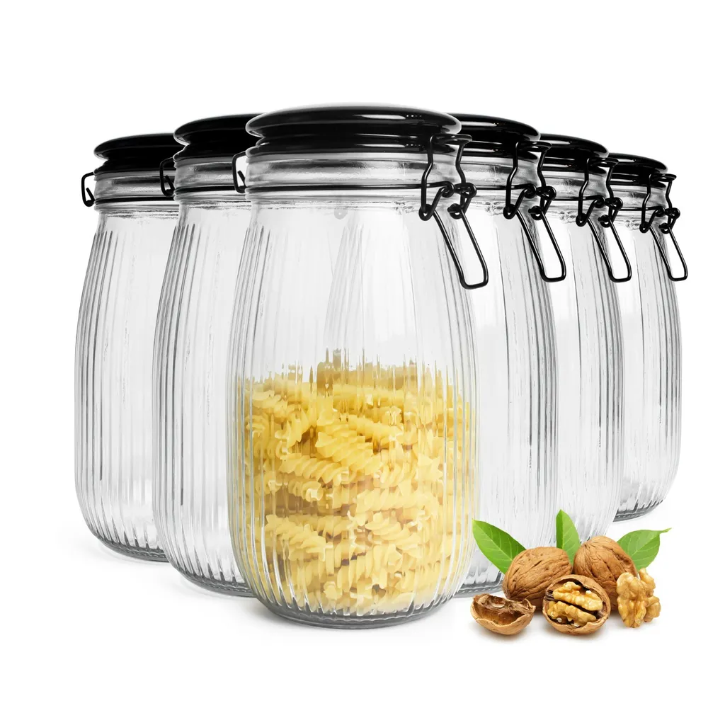 Set 6 Barattoli Vetro Decorativi 1,4L con Coperchio Ceramica Shabby
