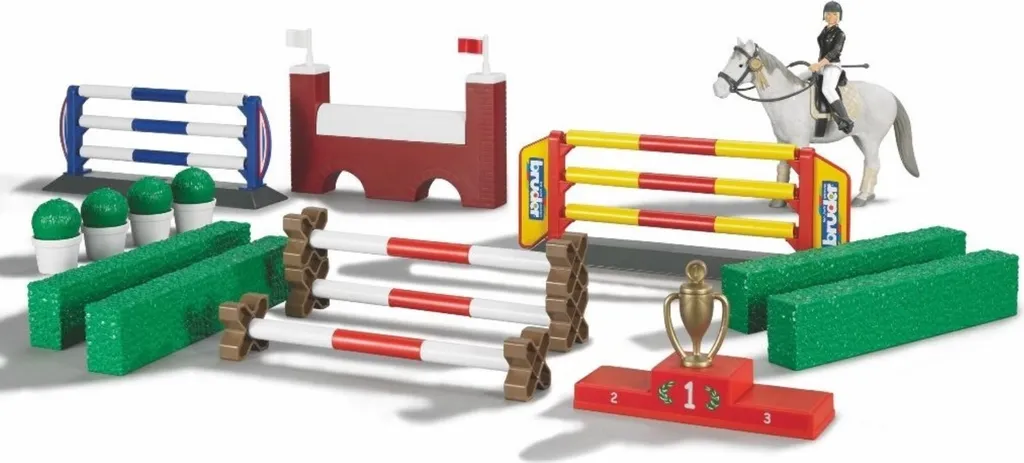 Parcours de saut d'obstacles équestre bworld avec figurine et cheval