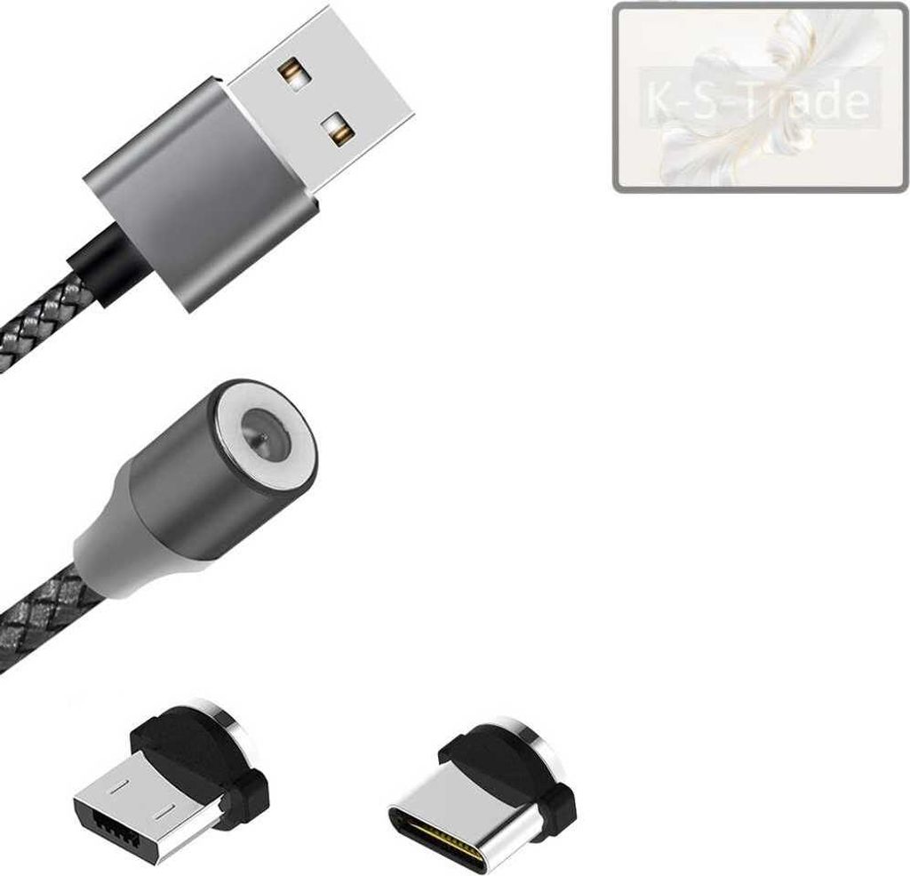 K-S-Trade Hochwertiges Magnet-Lade-kabel Sync-Kabel Daten-Kabel kompatibel mit Honor Pad 9 mit USB-Typ-C-Anschluss und Micro-USB-Anschluss 2A bis zu