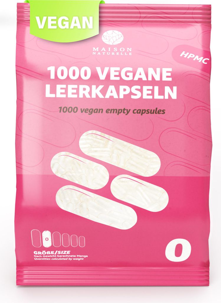 MAISON NATURELLE® Vegane Leerkapseln Gr. “0“ (1000 Stück) – Produktbild 