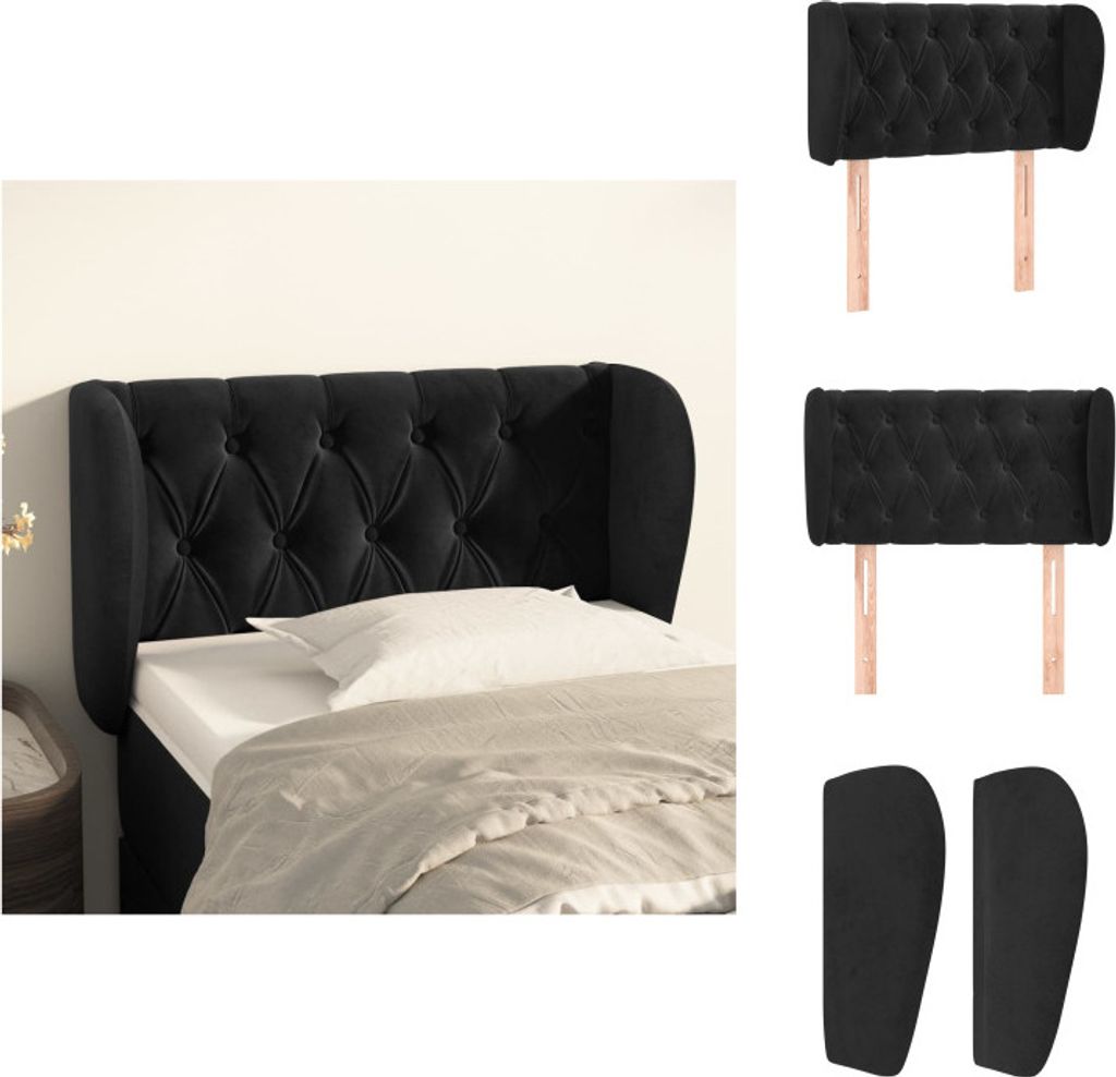 vidaXL Kopfteil mit Ohren Schwarz 83x23x78/88 cm Samt - Kopf- & Fußenden