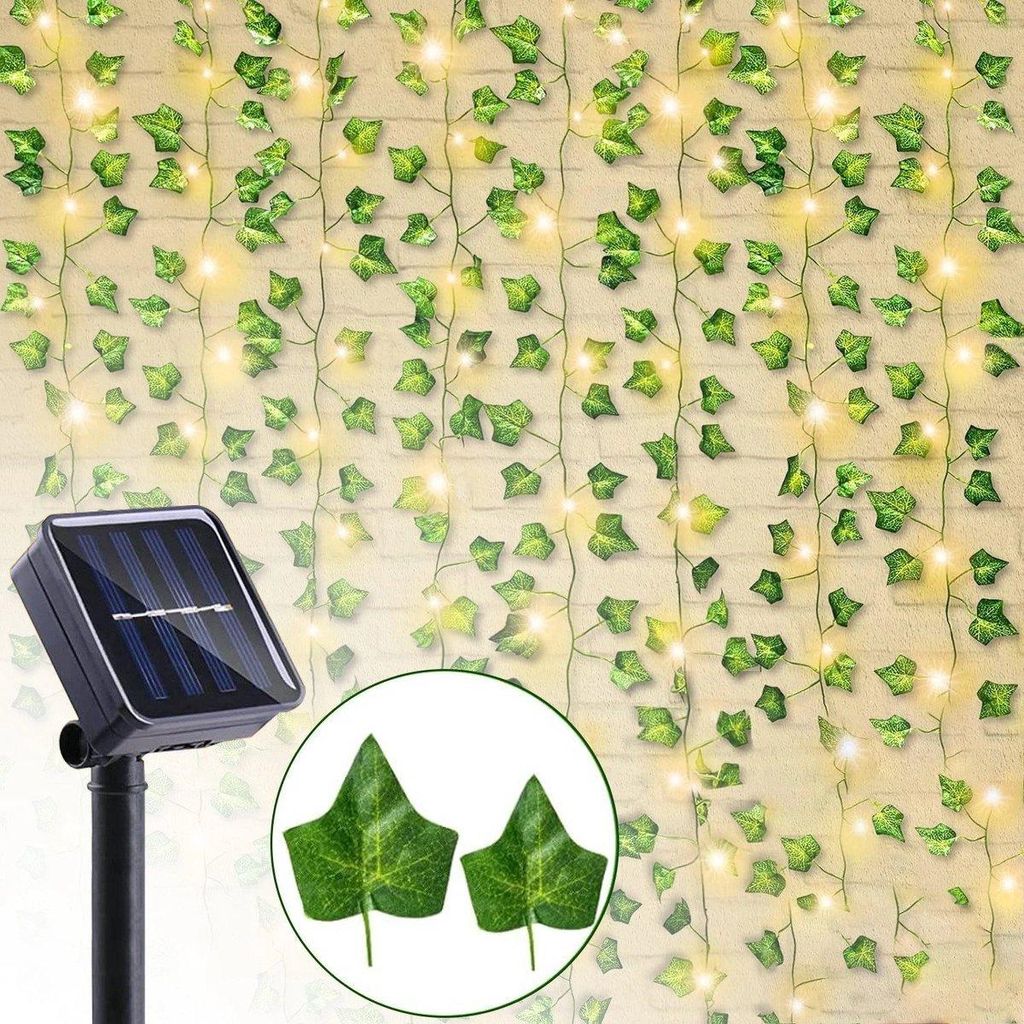 LED Klimop Lichterkette Solar 10 m, 100 LEDs, IP65, 8 Modi, warmweiß
