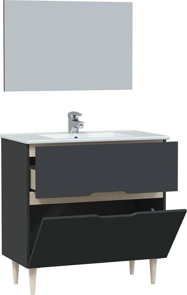 Waschtischunterschrank Dosimhe, Badezimmer-Waschtischunterschrank, Badezimmerschrank mit Spiegel, Waschbecken nicht im Lieferumfang enthalten, 80x4...