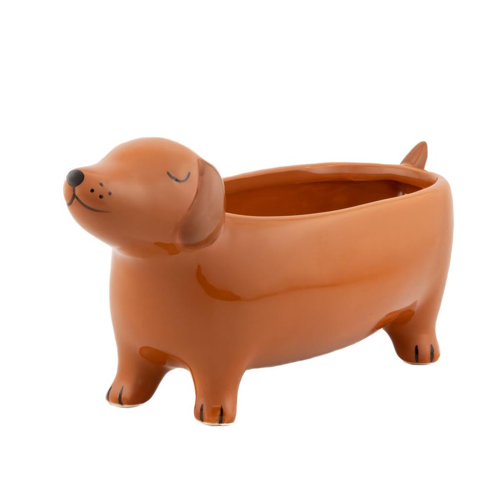 Blumentopf Dackel Keramik Pflanzgefäß Übertopf braun ca. 24,5 x 9 x 11 cm