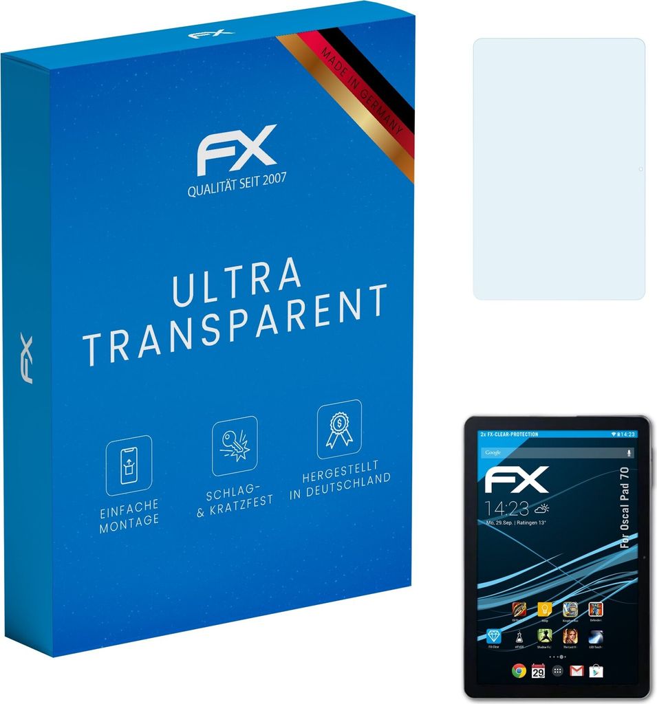 atFoliX FX-Clear 2x Schutzfolie kompatibel mit Oscal Pad 70 Displayschutzfolie