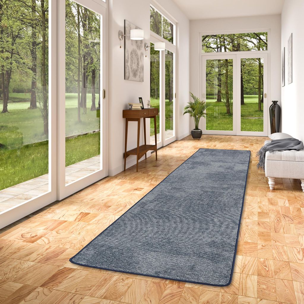 Streifenberber Teppich Läufer Lines Blau Meliert, Größe:100x100 cm