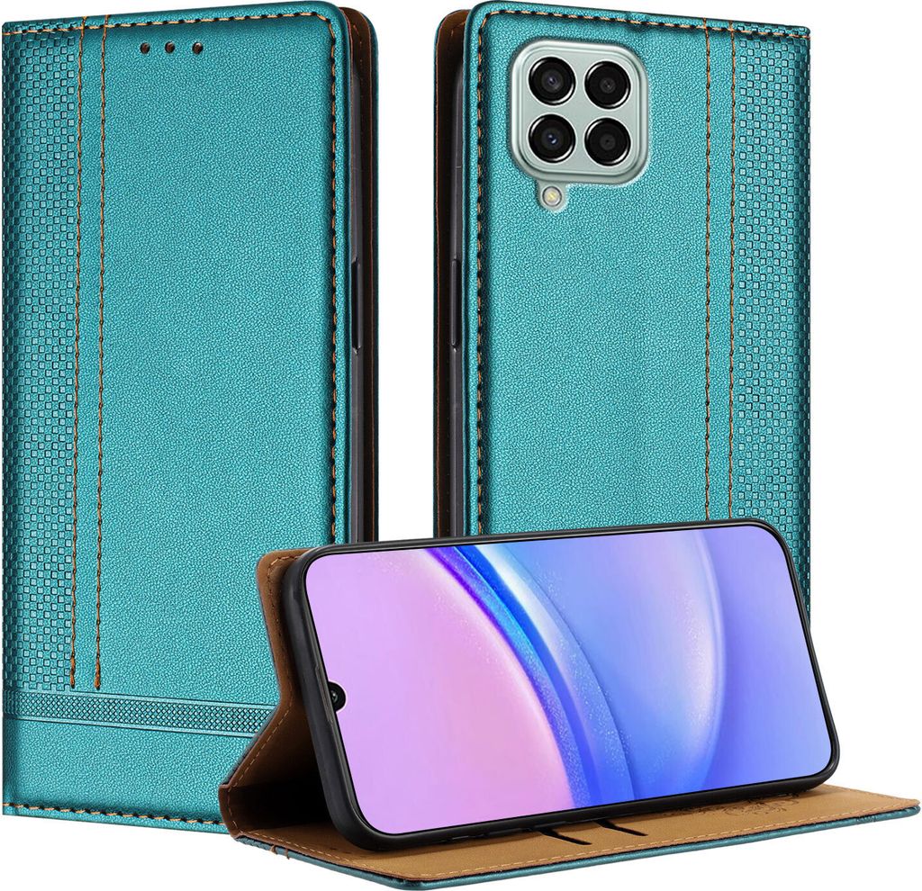 Handyhülle für Samsung Galaxy M33 5G Leder Flip Klappbare Schutzhülle mit Standfunktion Grün