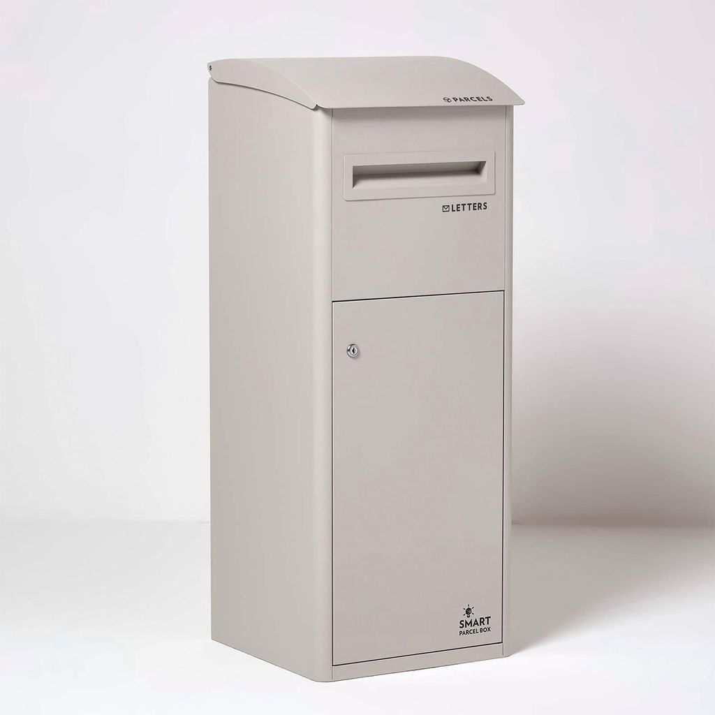 SMART PARCEL BOX Extra großer Paketbriefkasten mit Schrägdach, Entnahme vorne, creme