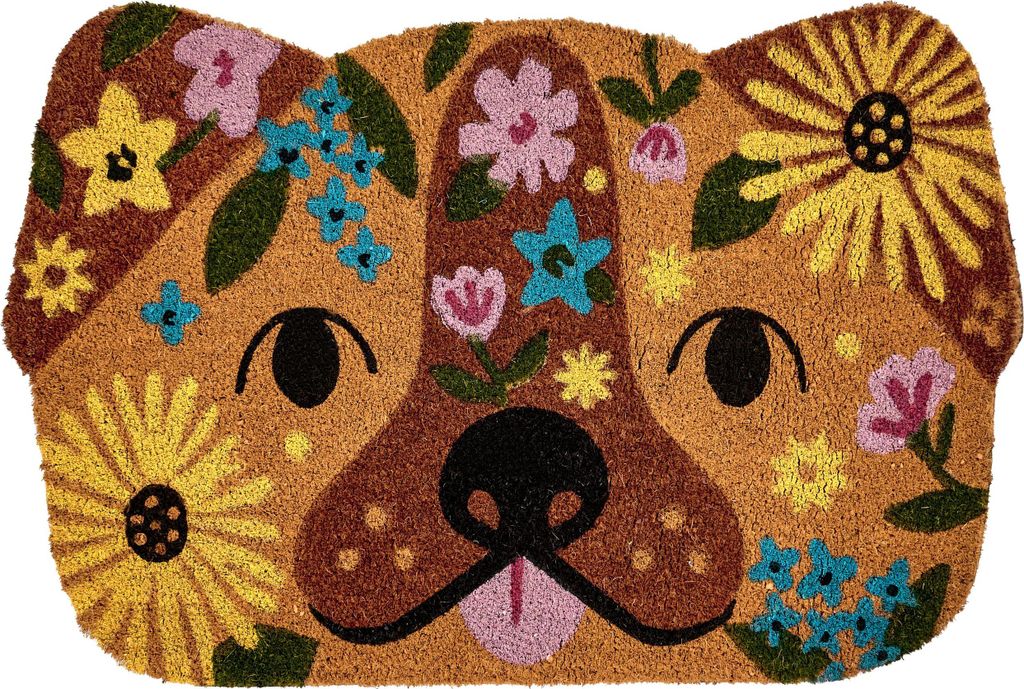 BELIANI Fußmatte Mehrfarbig Kokosfaser 60 x 90 cm Tierform Tiermotiv Hund Blumenmuster mit Anti-Rutsch-Rückseite Indoor Innenbereich Fußabtreter