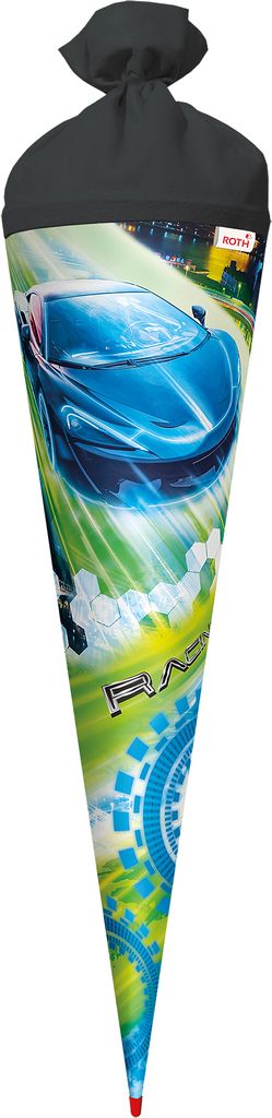 ROTH Schultüte Racing 70 cm groß rund Rot(h)-Spitze Filzverschluss Zuckertüte Schulanfang