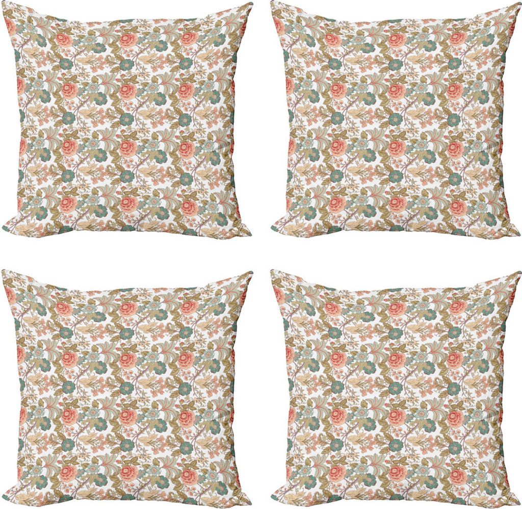 ABAKUHAUS Blume Kissenbezug Set (4 Stück), Pastellweinlese-Flora-Blumenblätter, Moderner Doppelseitiger Digitaldruck, 60 cm x 60 cm, Pale Brown C...