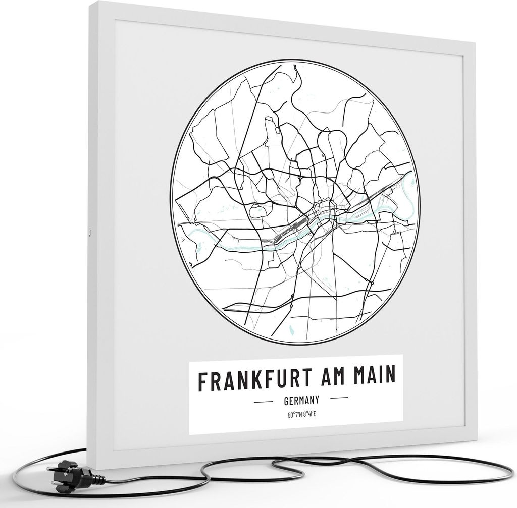 DEQORI LED-Bild & Lampe 60x60 cm Weiß 'Stadtplan Frankfurt' Leuchtbild LED Leuchte