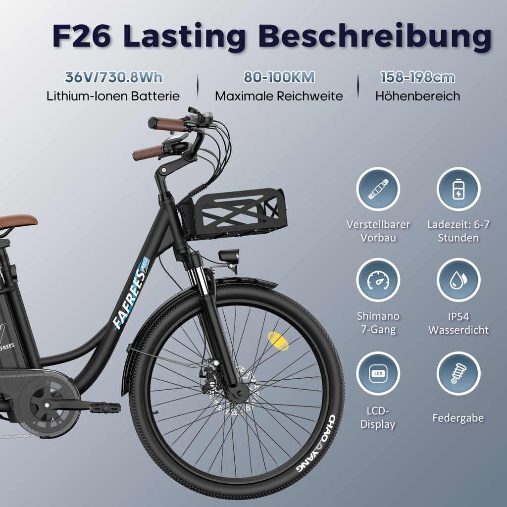 E-Bike 26 Zoll bis zu 160 - 200 km Wasserdicht IP54 Produktbild 11