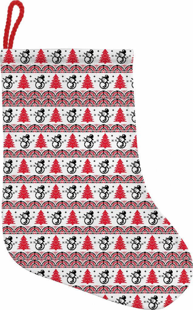 ABAKUHAUS Weihnachten Hängende Nikolausstiefel Weihnachtssocken, Pixel Nordic-Muster, Weihnachtsstrumpf zum Aufhängen, 25x35cm, Rot Schwarz Weiß