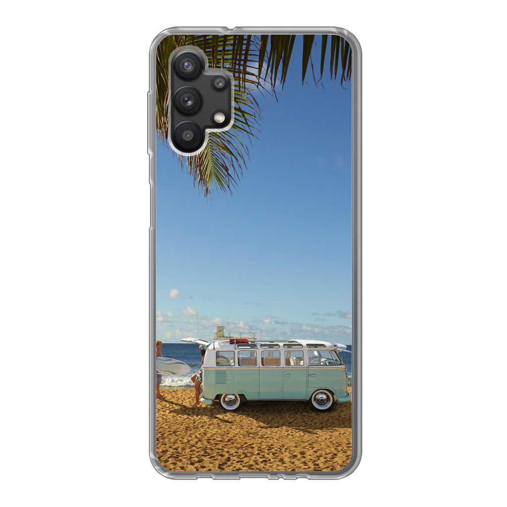 MuchoWow Handyhülle Schutzhülle Hülle für Samsung Galaxy A32 5G Strand - Bus - Surfen Silikon Softcase Handy Hülle - Softcase