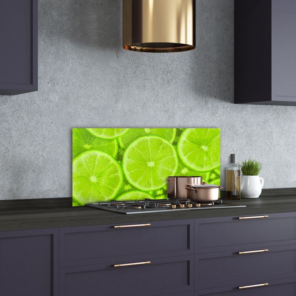 Tulup Küchenrückwand Spritzschutz aus Glas -100x50 -Spritzschutz auf gehärtetes GlasDeko Essen & Getränke Limetten