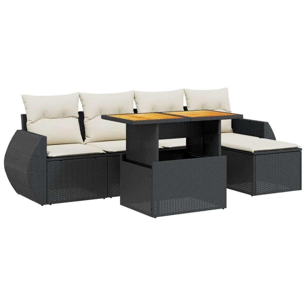 "SALE 2026" 6-tlg. Garten-Lounge-Set - elegantes Design - Sitzgruppe/Gartengarnitur - mit Kissen Schwarz Poly Rattan - Terassenmöbel DEMöbel865108