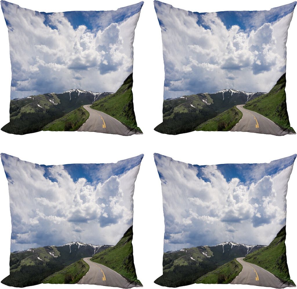 ABAKUHAUS Reise Kissenbezug Set (4 Stück), Yellowstone Nationalpark, Moderner Doppelseitiger Digitaldruck, 40 cm x 40 cm, Evergreen Azure Blau