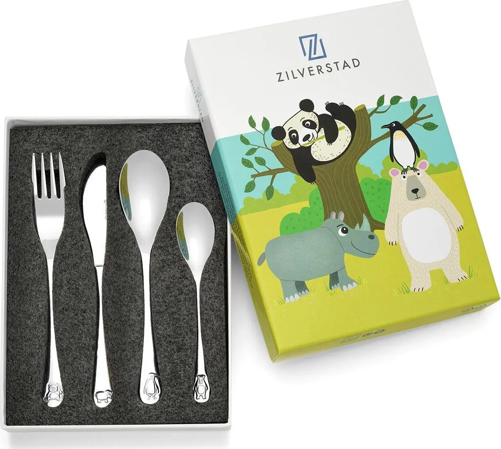 Set Posate Bimbo ZV4264070 Acciaio Inox Animali Incisi 4 Pezzi
