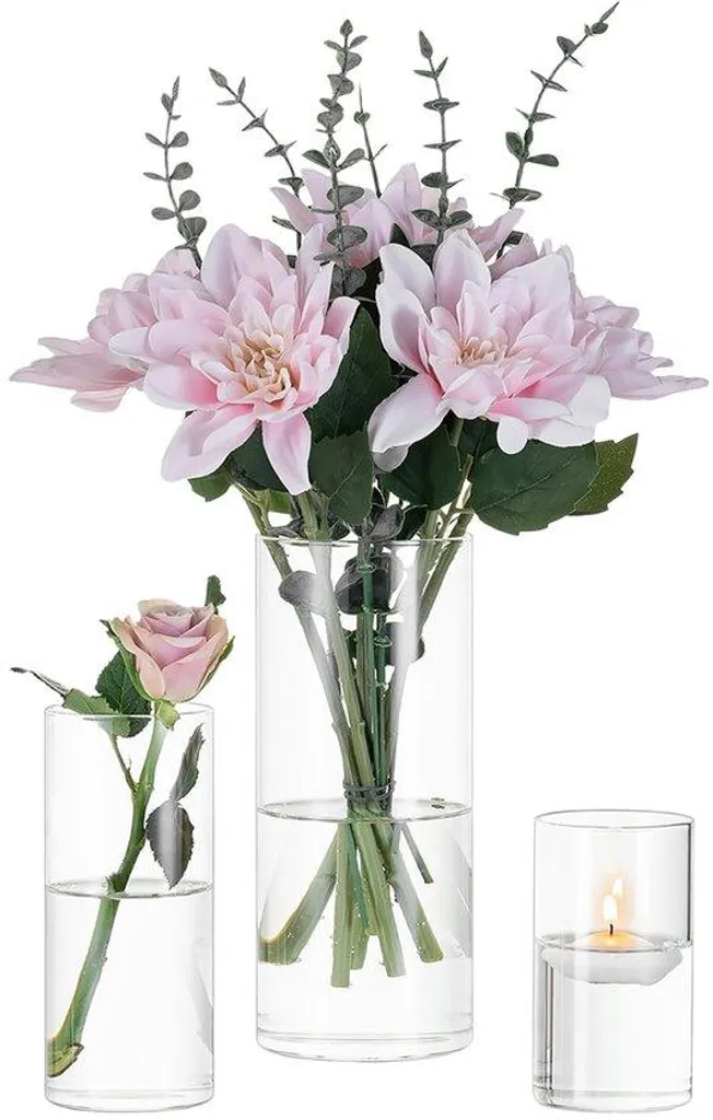Vases cylindriques en verre lot de 3 pour fleurs et tulipes, H 10/15/20 cm