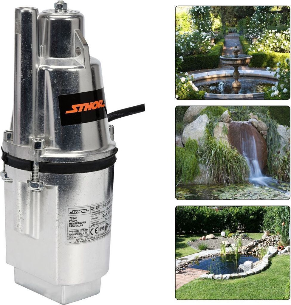 Membranpumpe 280 Watt Teichpumpe 1.020 l/h Brunnenpumpe mit 68 Meter Förderhöhe Tauchpumpe Wasserpumpe Gartenpumpe