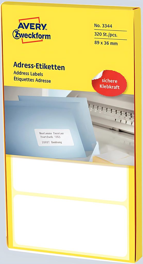 AVERY Zweckform Adress Etiketten 89 x 36 mm zickzack gefaltet weiß 320 Etiketten