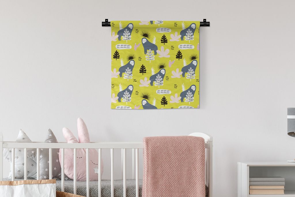 MuchoWow Wandteppich Wandbehang Dschungel - Affe - Blätter - Gelb 60x60 cm Tapisserie Dekoration Wandtuch - Dekorationen - Wand Decke