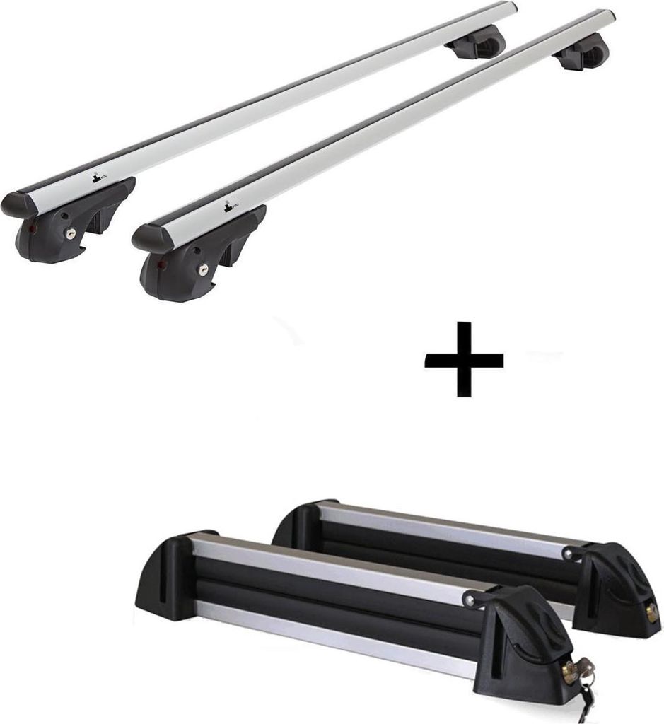 Relingträger VDP004 XL + Skiträger / Snowboardträger / Skihalter Alu 4 Paar Ski kompatibel mit für Ford Galaxy 2000-2010