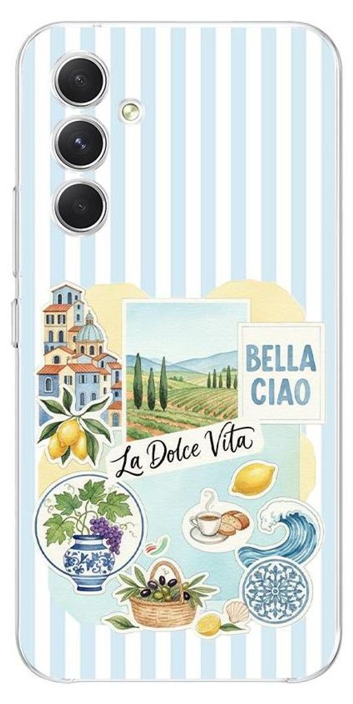 Flexible Hülle für das Samsung Galaxy A54, Kameraschutz, TPU Silikon transparent, Urlaub in Italien, italienische Spezialitäten, La Dolce Vita