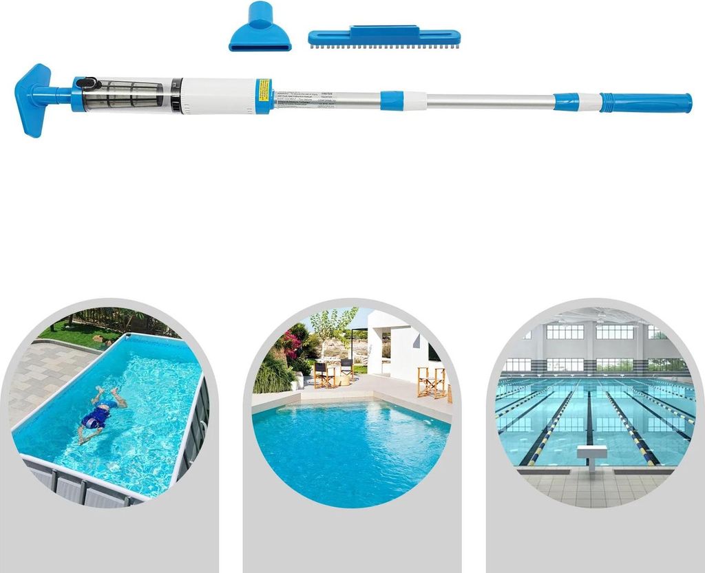 Poolsauger - Poolreiniger Handgerät - 3-in-1 - Kabellos - Wiederaufladbar - Teleskopstange - Für Aufstell- & Einbaupools, Spa - Blau