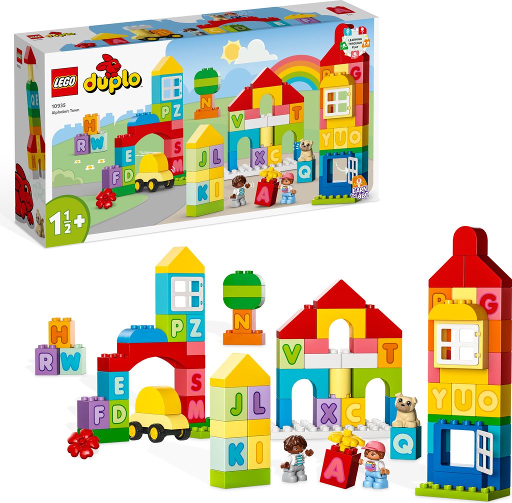 LEGO 10935 DUPLO Classic ABC-Stadt, Lernspielzeug mit großen Bausteinen für Kleinkinder ab 1,5 Jahren, um Farben, Formen und Buchstaben zu lernen