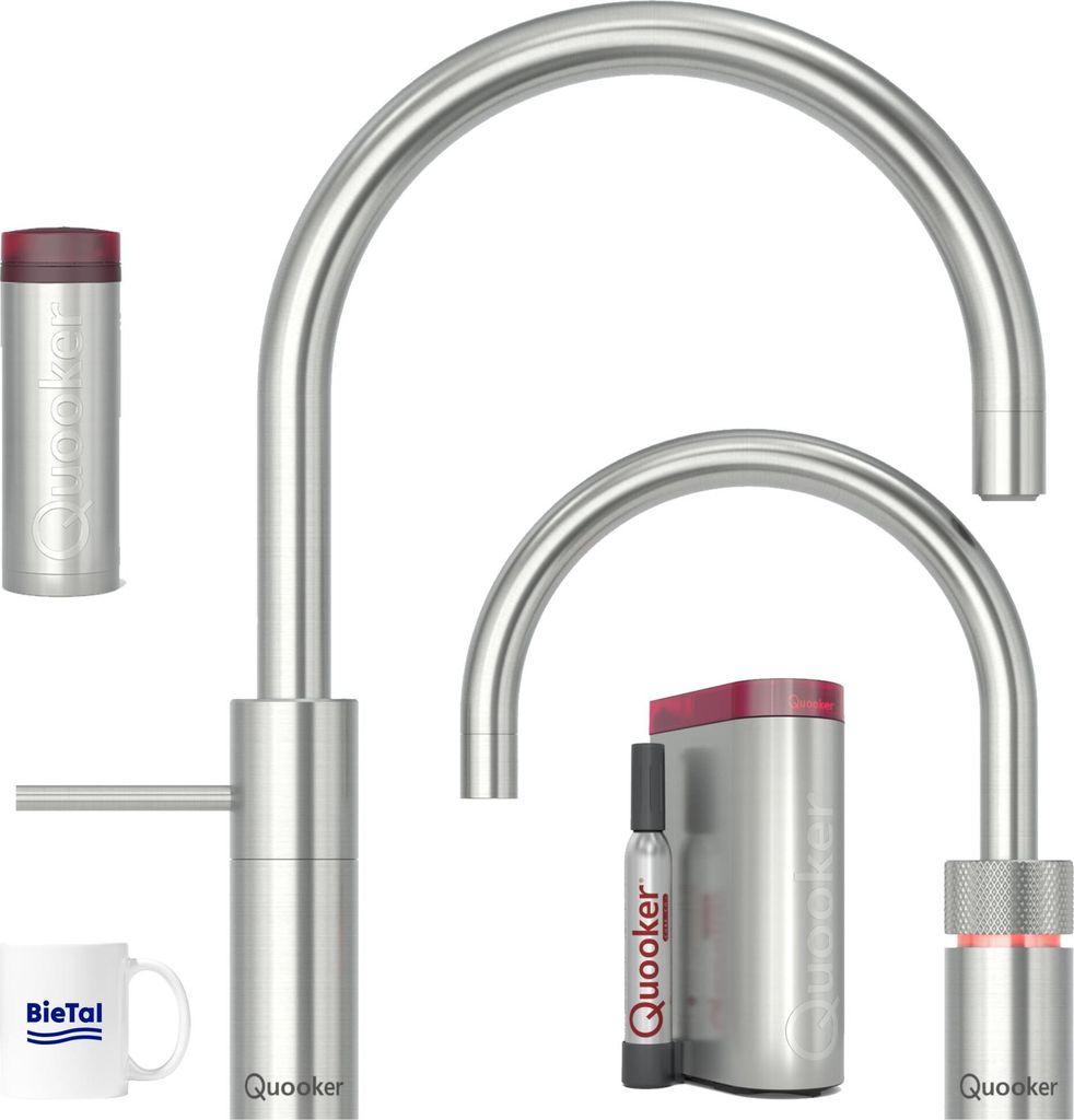 Quooker Wasserhahn Nordic Round Twintaps Voll Edelstahl & PRO3 & CUBE
